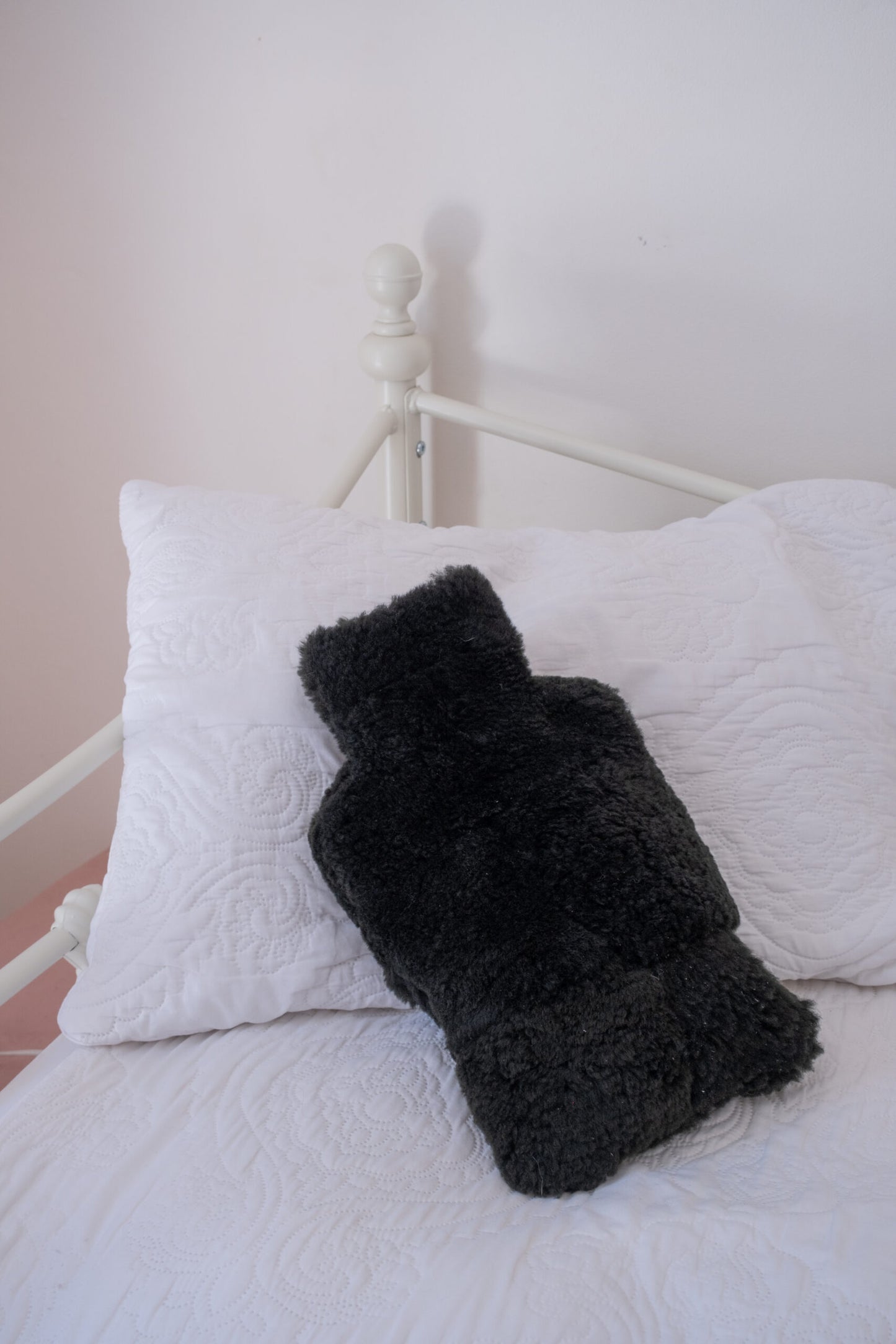 Sheepskin Hot Water Bottle Cover , black , side view