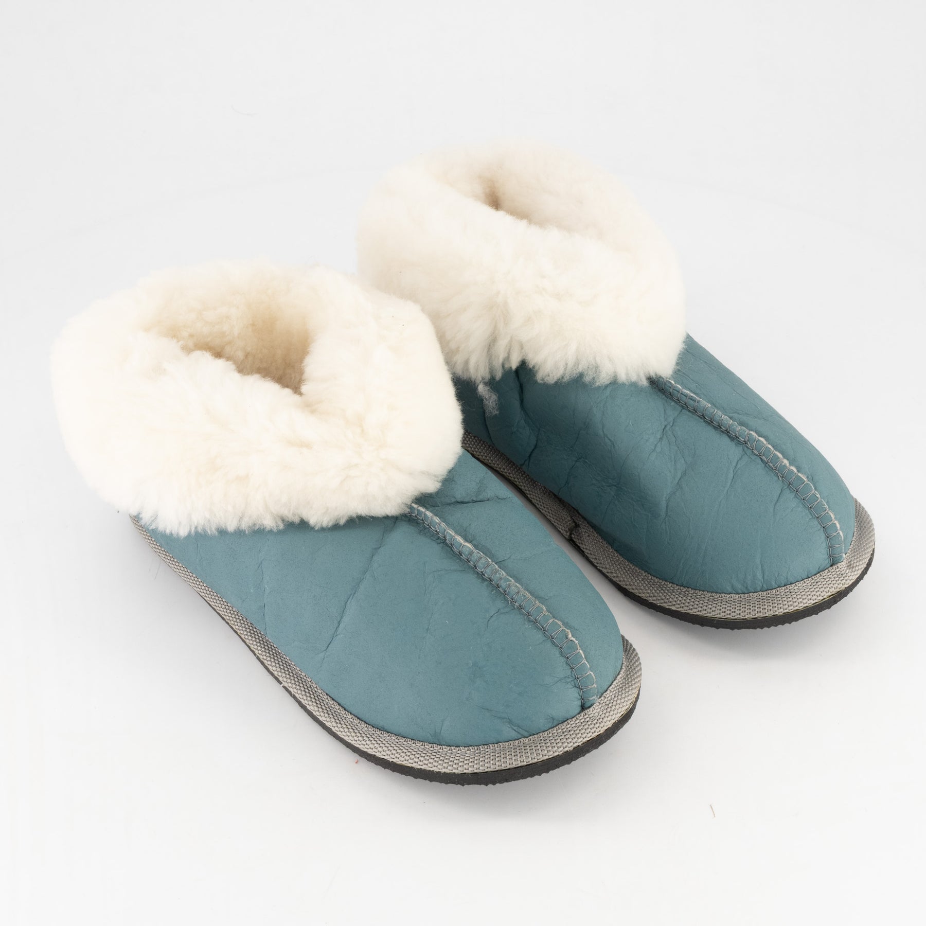 Teal Sheepskin Slippers - Hard-Sole