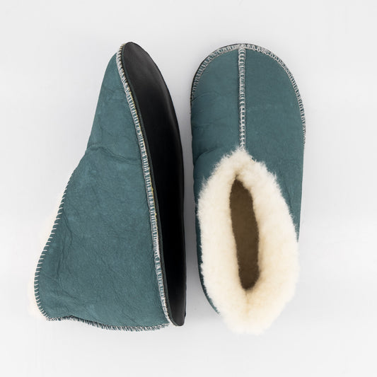 Teal Karoolux Leather-Sole Sheepskin Slippers