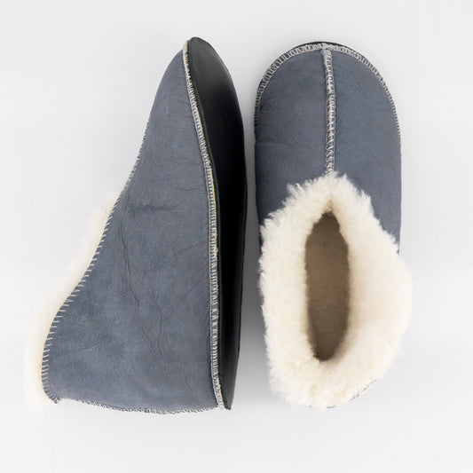 Grey Karoolux Leather-Sole Sheepskin Slippers