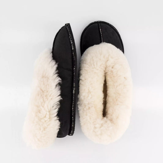 Hard-Sole Sheepskin Slippers , black , top view