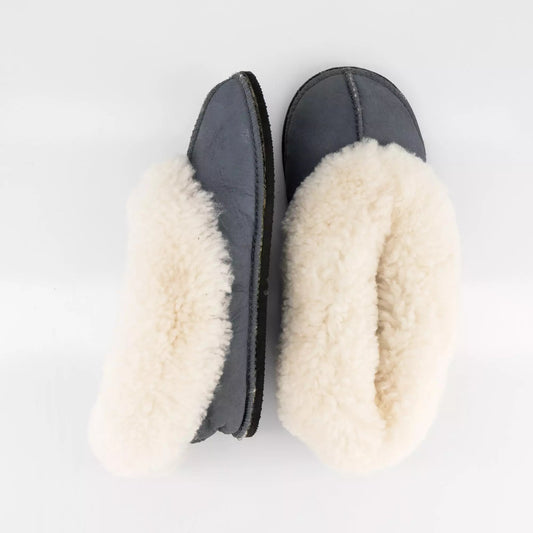 Hard-Sole Sheepskin Slippers , grey , top view