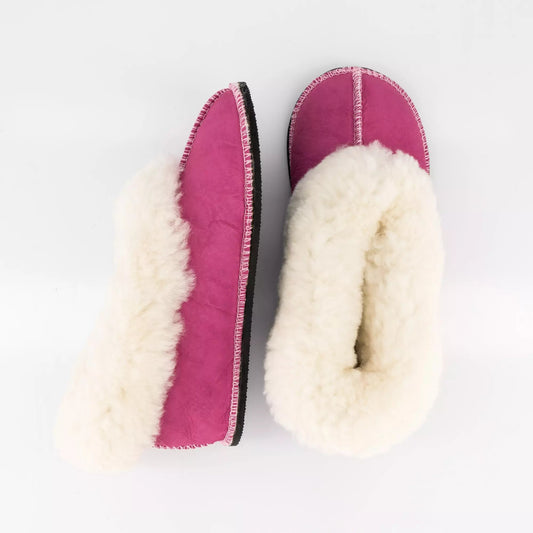 Hard-Sole Sheepskin Slippers , pink , top view 