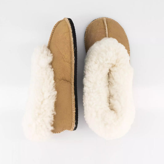 Hard-Sole Sheepskin Slippers , tan , top view