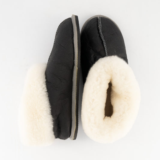 Black Sheepskin Slippers - Hard-Sole