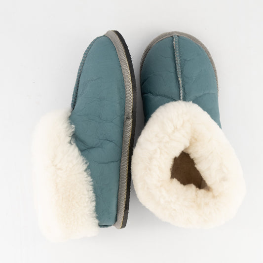 Teal Sheepskin Slippers - Hard-Sole