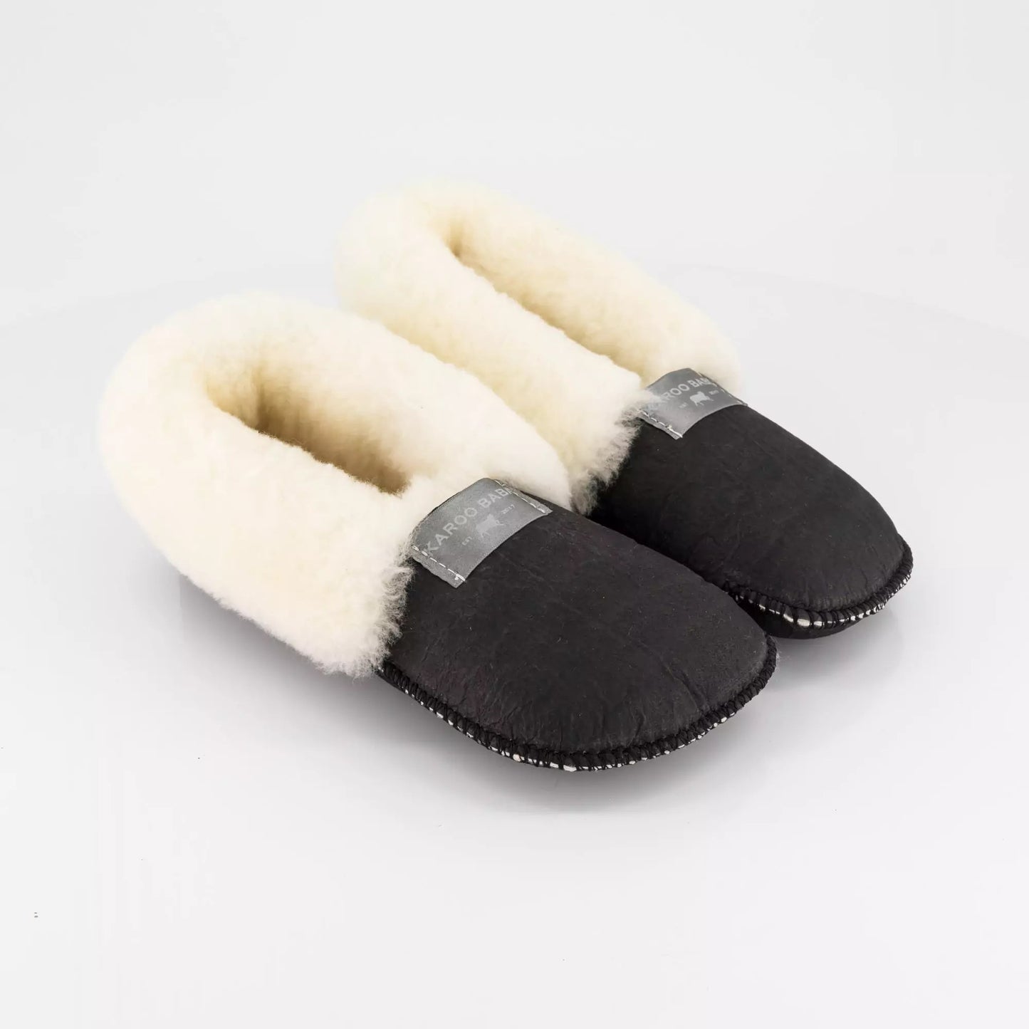 Black Sheepskin Slippers - Soft Sole