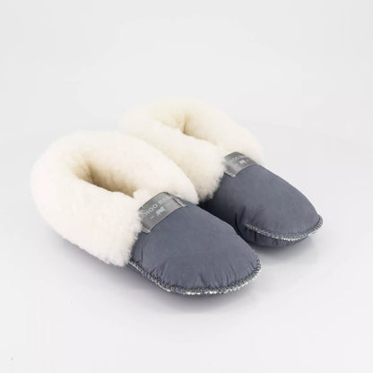 Grey Sheepskin Slippers - Soft Sole