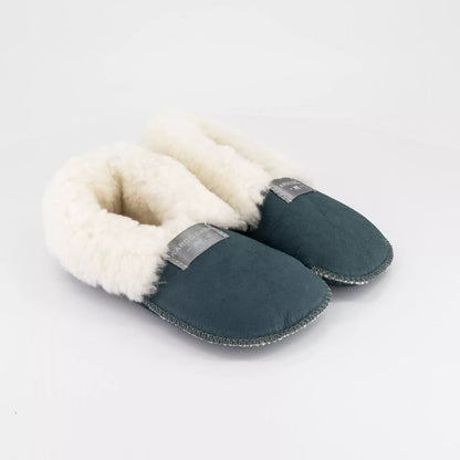 Teal Sheepskin Slippers - Soft Sole
