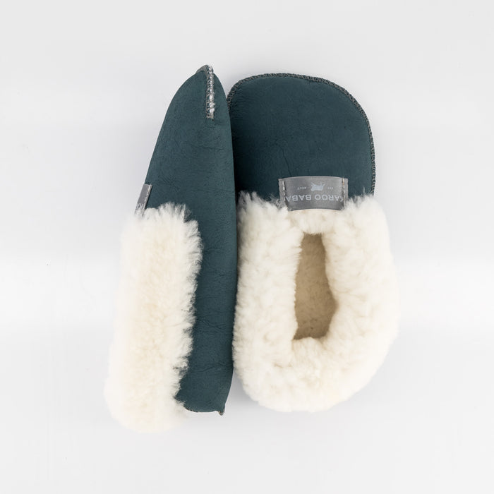 Teal Sheepskin Slippers - Soft Sole